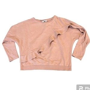 Mango Mauve Pink Ruffle Oversized Crewneck Sweatshirt